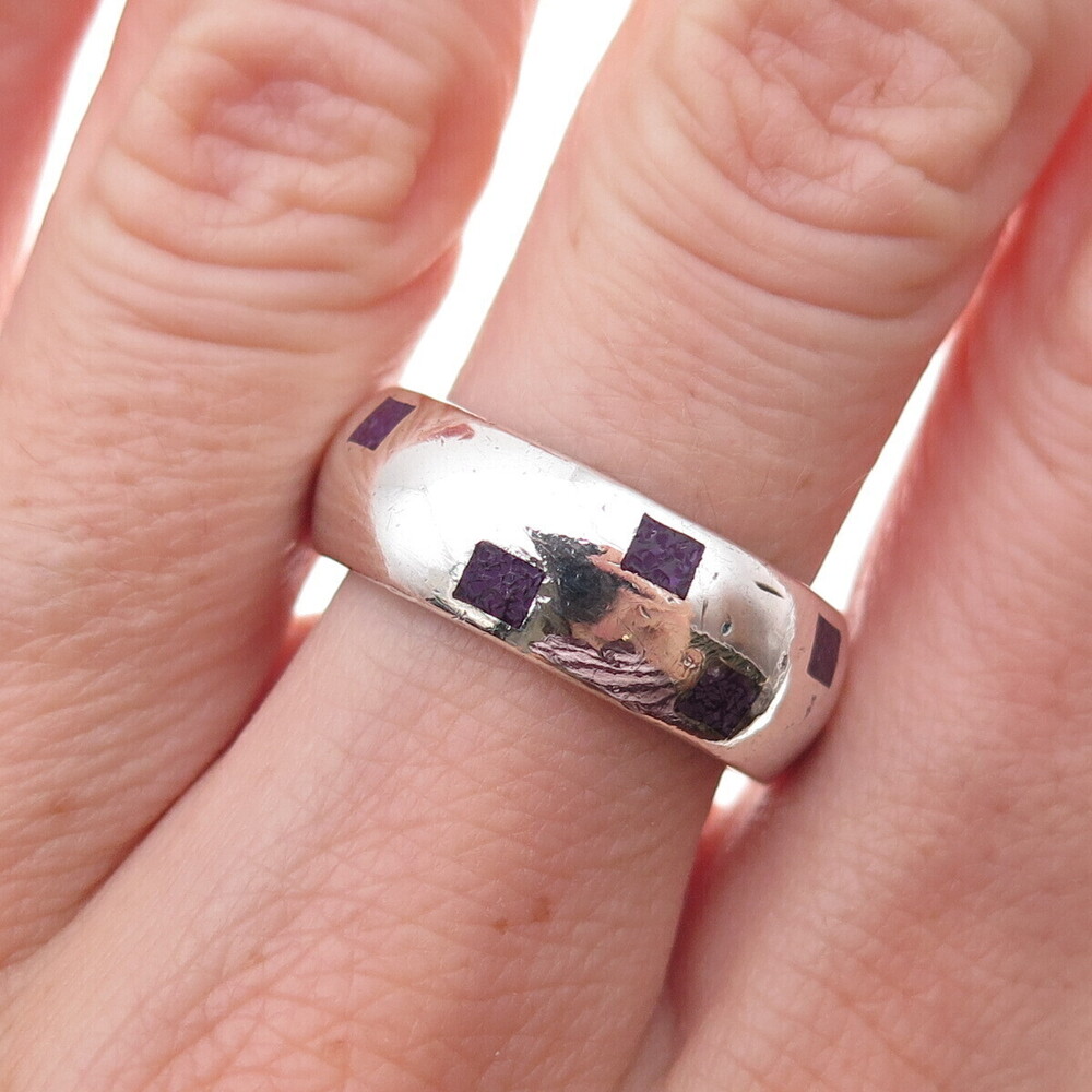 Silver Fox 925 Sterling Vintage Real Sugilite Inlay Chest Band Ring Size 8
